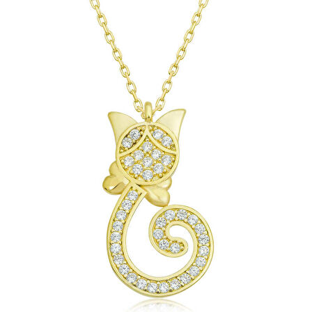 STİLLOVE Gümüş Gold Kedi Kadın Kolye
