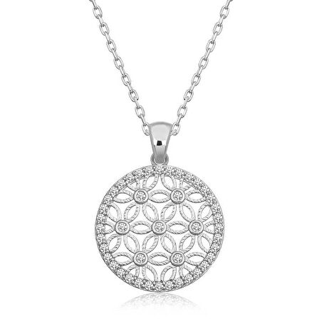 STİLLOVE Gümüş Beyaz Taşlı Yaşam Çiçeği Kadın Kolye