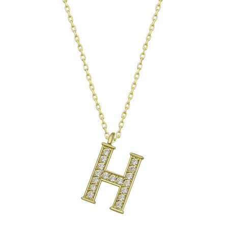 STİLLOVE Gümüş Gold H Harfi Kadın Kolye