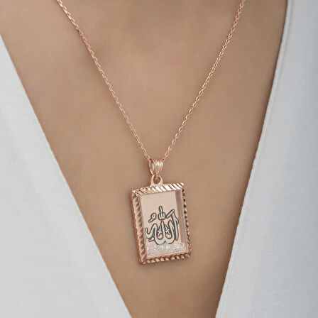 STİLLOVE Gümüş Rose Allah Yazılı Kadın Kolye