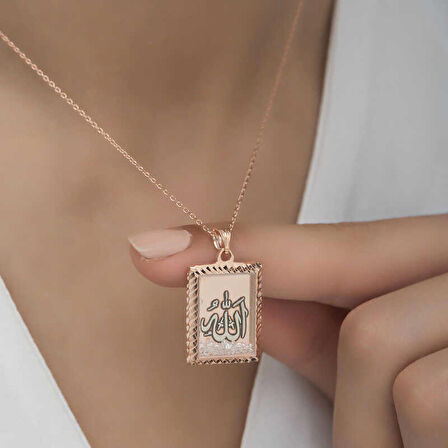 STİLLOVE Gümüş Rose Allah Yazılı Kadın Kolye