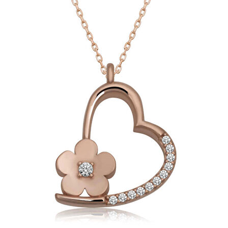 STİLLOVE Gümüş Rose Çiçekli Kalp Kadın Kolye