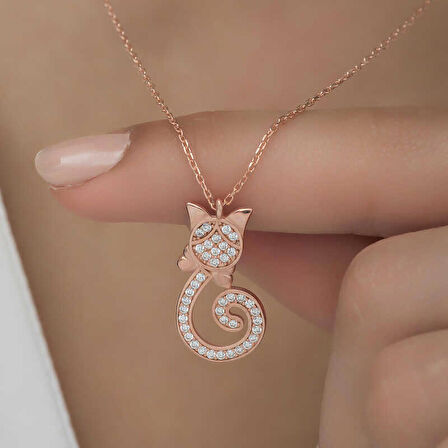 STİLLOVE Gümüş Rose Kedi Kadın Kolye