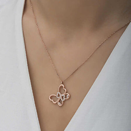 STİLLOVE Gümüş Rose Sonsuzluk Kelebek Kadın Kolye