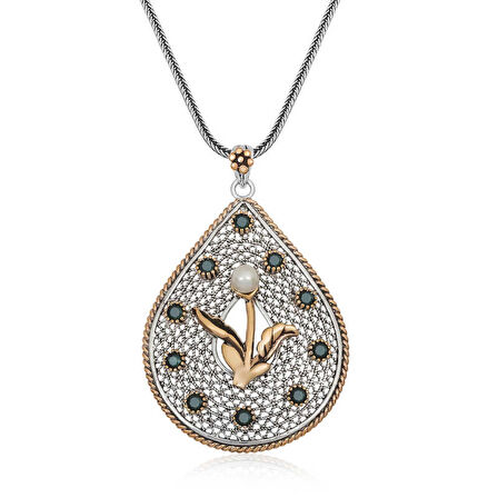 STİLLOVE Gümüş İnci Çiçek Otantik Kadın Kolye