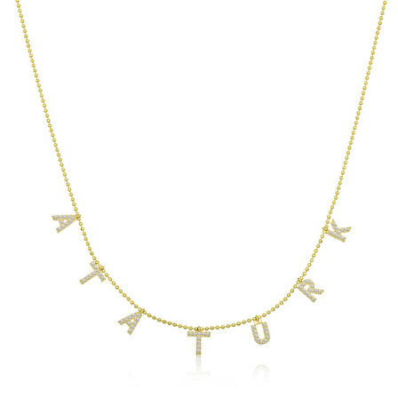 STİLLOVE Gümüş Gold Atatürk Yazılı Kadın Kolye