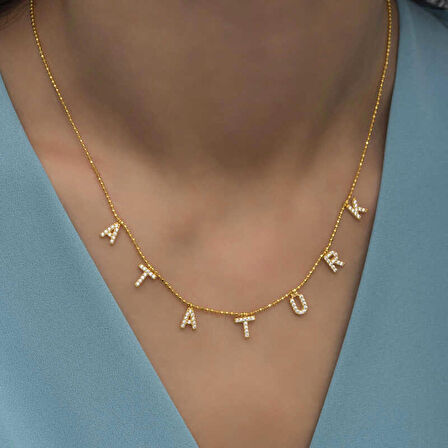 STİLLOVE Gümüş Gold Atatürk Yazılı Kadın Kolye