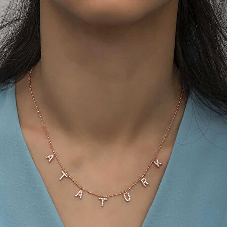 STİLLOVE Gümüş Rose Atatürk Yazılı Kadın Kolye