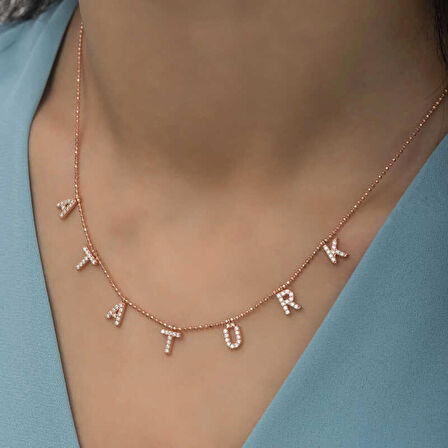 STİLLOVE Gümüş Rose Atatürk Yazılı Kadın Kolye