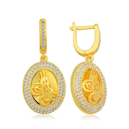 STİLLOVE Gümüş Tuğralı Oval Kadın Küpe