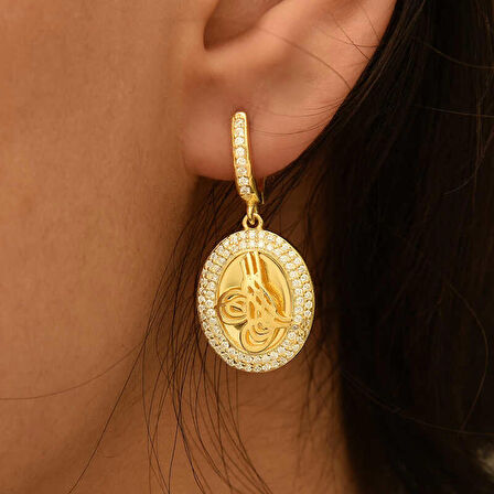 STİLLOVE Gümüş Tuğralı Oval Kadın Küpe