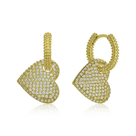 STİLLOVE Gümüş Gold Halka Kalp Bayan Küpe