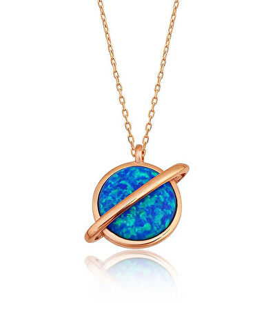 STİLLOVE Gümüş Rose Opal Taşlı Gezegen Bayan Kolye