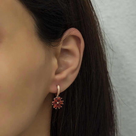 STİLLOVE Gümüş Kırmızı Çiçek Kadın Küpe