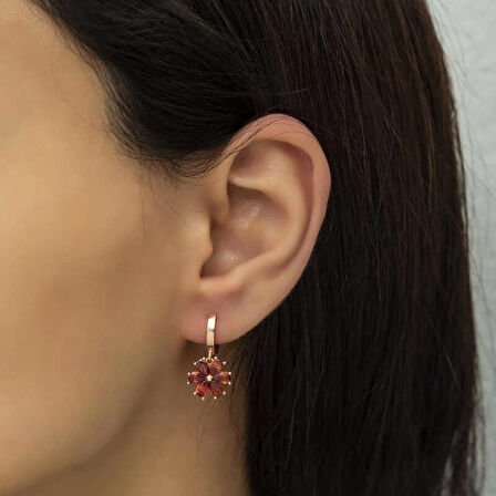 STİLLOVE Gümüş Kırmızı Çiçek Kadın Küpe