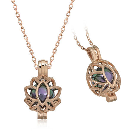STİLLOVE Gümüş Rose Kafesli Lotus Bayan Kolye