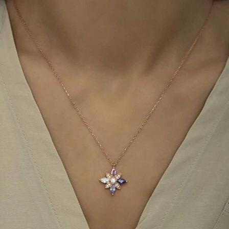 STİLLOVE Gümüş Rose Mix Taşlı Umut Çiçeği Kolye