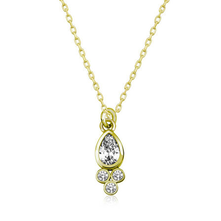 STİLLOVE Gümüş Gold Çiğ Damlası Tektaş Kadın Kolye