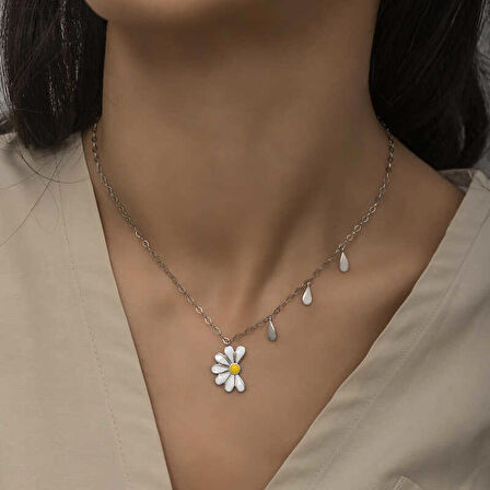 STİLLOVE Gümüş Rodyum Papatya Seviyor Sevmiyor Kadın Kolye