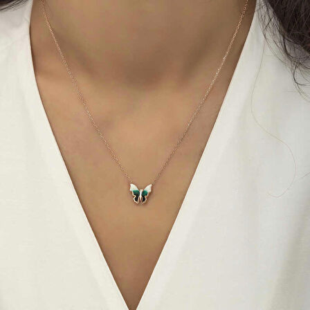 STİLLOVE Gümüş Rose Minimal Kelebek Bayan Kolye