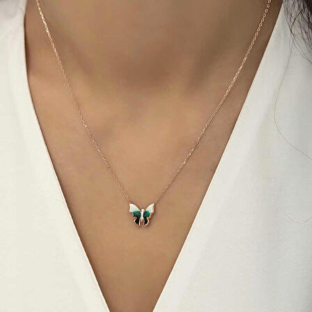 STİLLOVE Gümüş Rose Minimal Kelebek Bayan Kolye