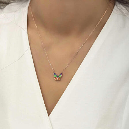 STİLLOVE Gümüş Rose Minimal Kelebek Bayan Kolye