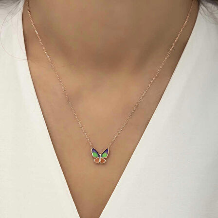 STİLLOVE Gümüş Rose Minimal Kelebek Bayan Kolye