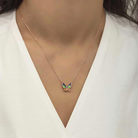 STİLLOVE Gümüş Rose Minimal Kelebek Bayan Kolye