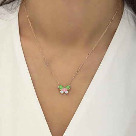 STİLLOVE Gümüş Rose Minimal Kelebek Bayan Kolye