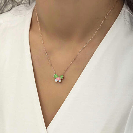 STİLLOVE Gümüş Rose Minimal Kelebek Bayan Kolye