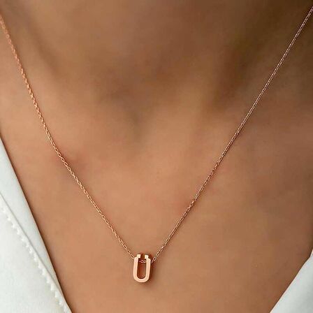 STİLLOVE Gümüş Rose 3 Boyutlu Ü Harf Bayan Kolye