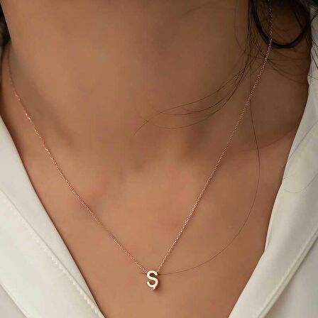 STİLLOVE Gümüş Rose 3 Boyutlu Ş Harf Bayan Kolye