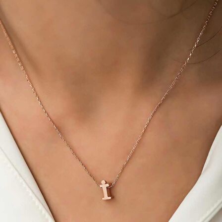 STİLLOVE Gümüş Rose 3 Boyutlu İ Harf Bayan Kolye