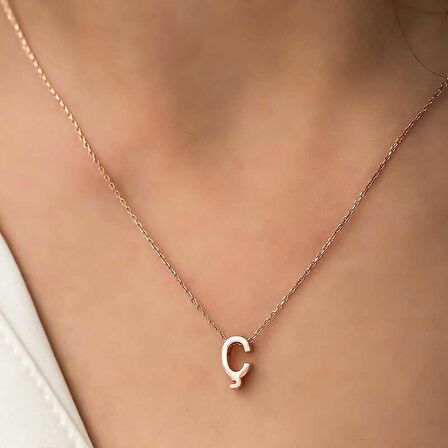 STİLLOVE Gümüş Rose 3 Boyutlu Ç Harf Kadın Kolye