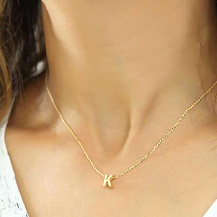 STİLLOVE Gümüş Gold 3 Boyutlu K Harf Kadın Kolye