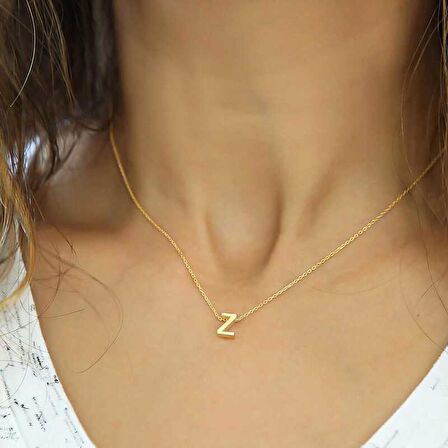 STİLLOVE Gümüş 3 Boyutlu Z Harf Gold Bayan Kolye