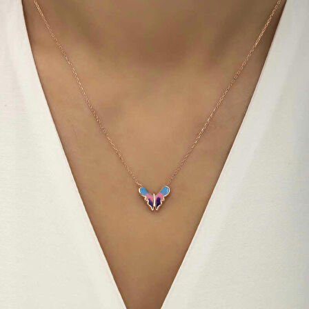 STİLLOVE Gümüş Rose Minimal Kelebek Kadın Kolye