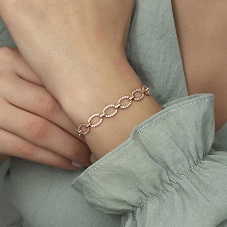 STİLLOVE Gümüş Oval Taşlı Kadın Bileklik