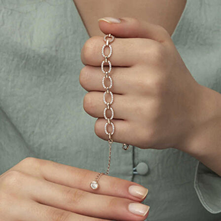 STİLLOVE Gümüş Oval Taşlı Kadın Bileklik