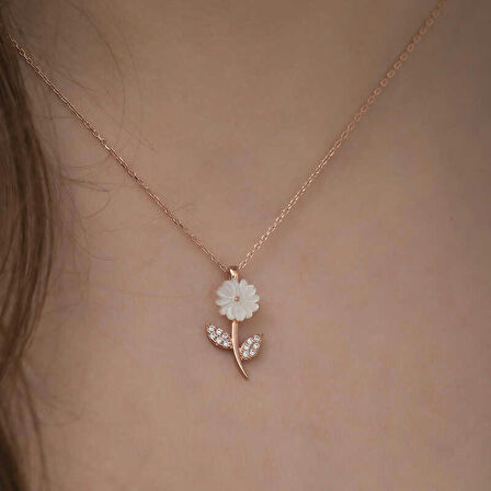 STİLLOVE Gümüş Rose Sedef Çiçek Kolye