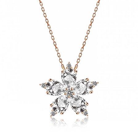 STİLLOVE Gümüş Rose Beyaz Kamelya Çiçeği Kolye