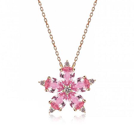 STİLLOVE Gümüş Rose Pembe Kamelya Çiçeği Kolye