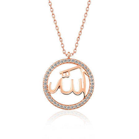 STİLLOVE Gümüş Rose Arapça Allah Yazılı Kadın Kolye