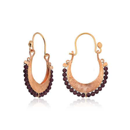 STİLLOVE Gümüş Bordo Taşlı Bohem Küpe