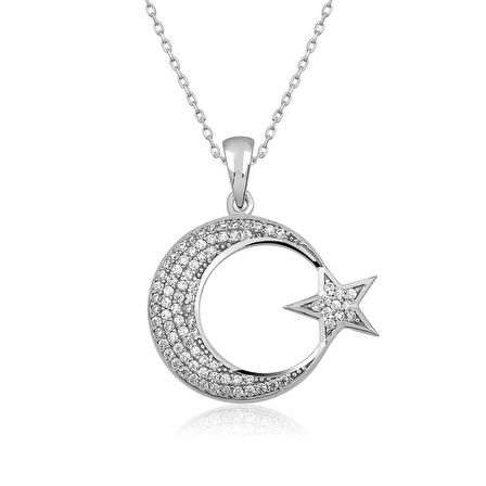 STİLLOVE Gümüş Ay Yıldız Bayan Kolye