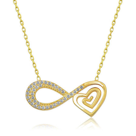 STİLLOVE Gümüş Gold Kalpli Sonsuzluk Kolye