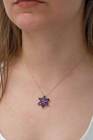 STİLLOVE Gümüş Rose Mor Lotus Çiçeği Kolye