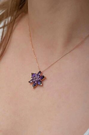 STİLLOVE Gümüş Rose Mor Lotus Çiçeği Kolye