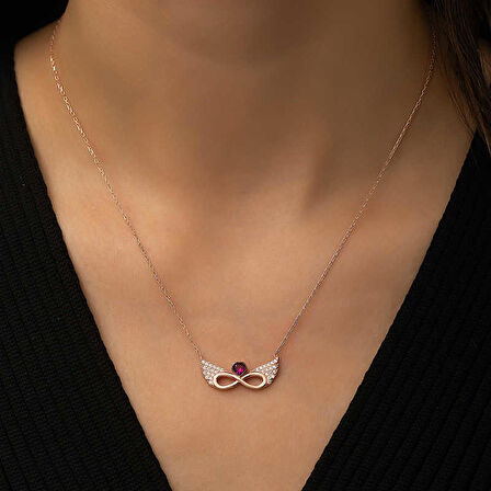 STİLLOVE ​Gümüş Rose Kanatlı Sonsuz Kalp Kolye