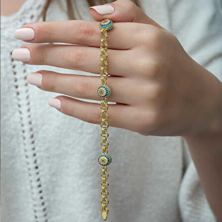 STİLLOVE ​Gümüş Sosyete Gözlü Zincir Bileklik